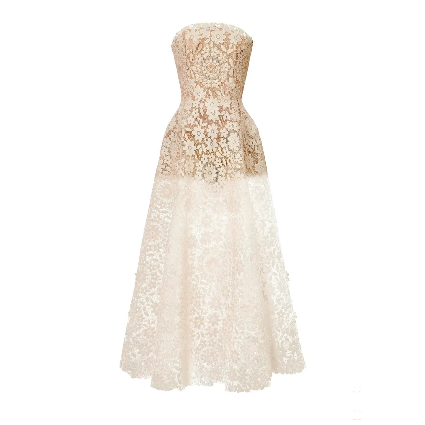 CINDY | Lace Midi Dress strapless summer wedding guest dress  - Cielie